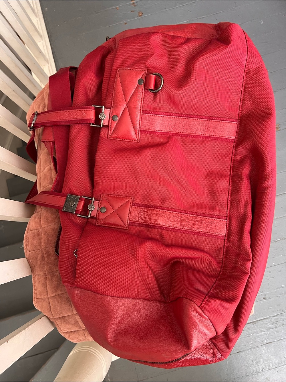Mandarina Duck ~ Red Duffel Bag with Leather Trim